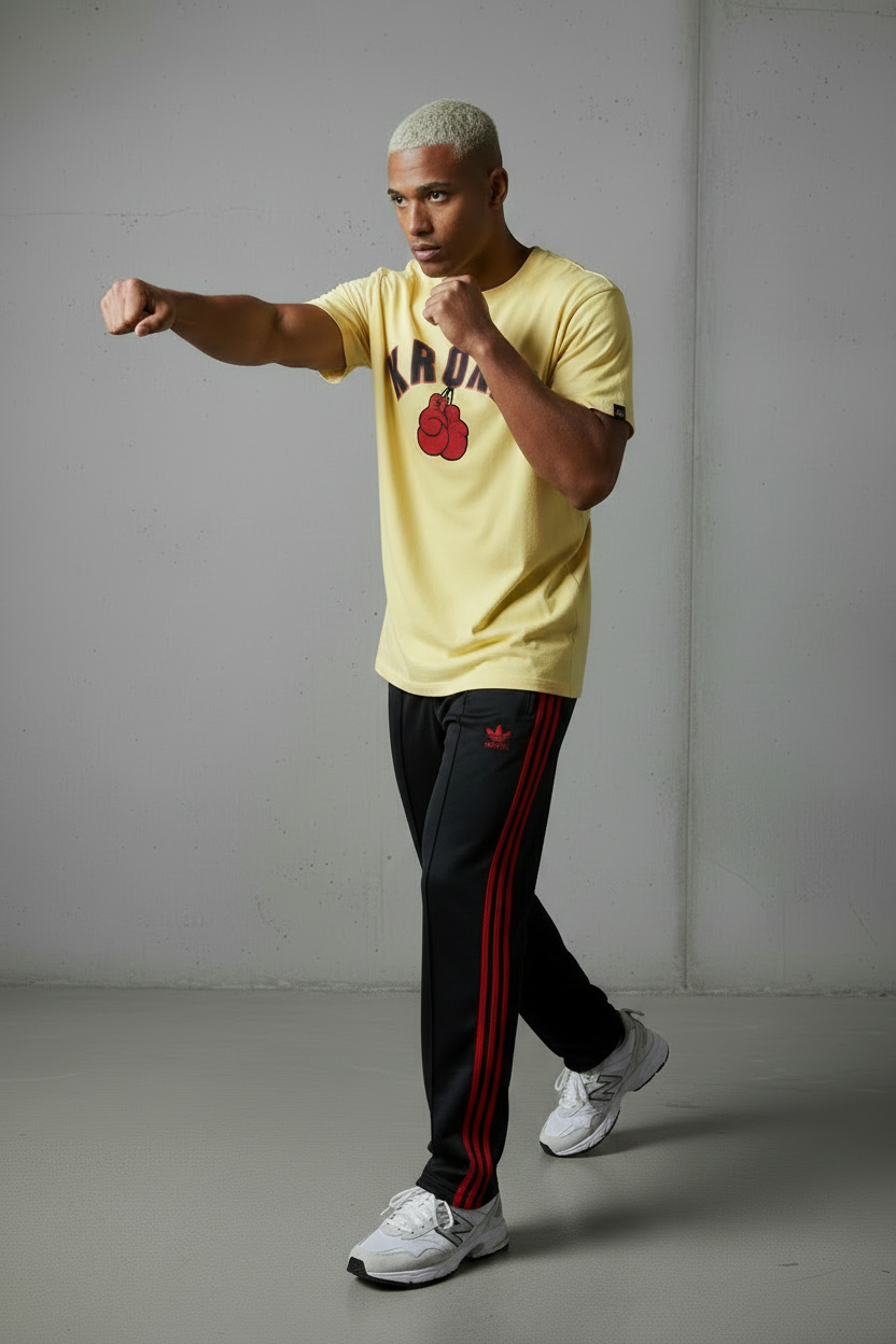 KRONK Faded 2 Colour Gloves Loose Fit Vintage Wash T Shirt Yellow