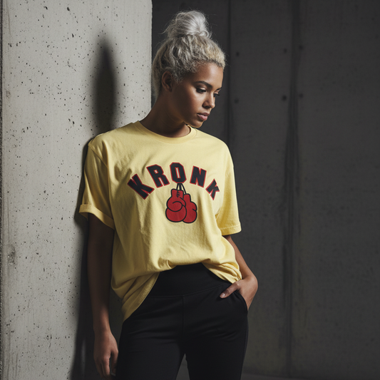 KRONKWOMEN Faded 2 Colour Gloves Loose Fit Vintage Wash T Shirt Yellow