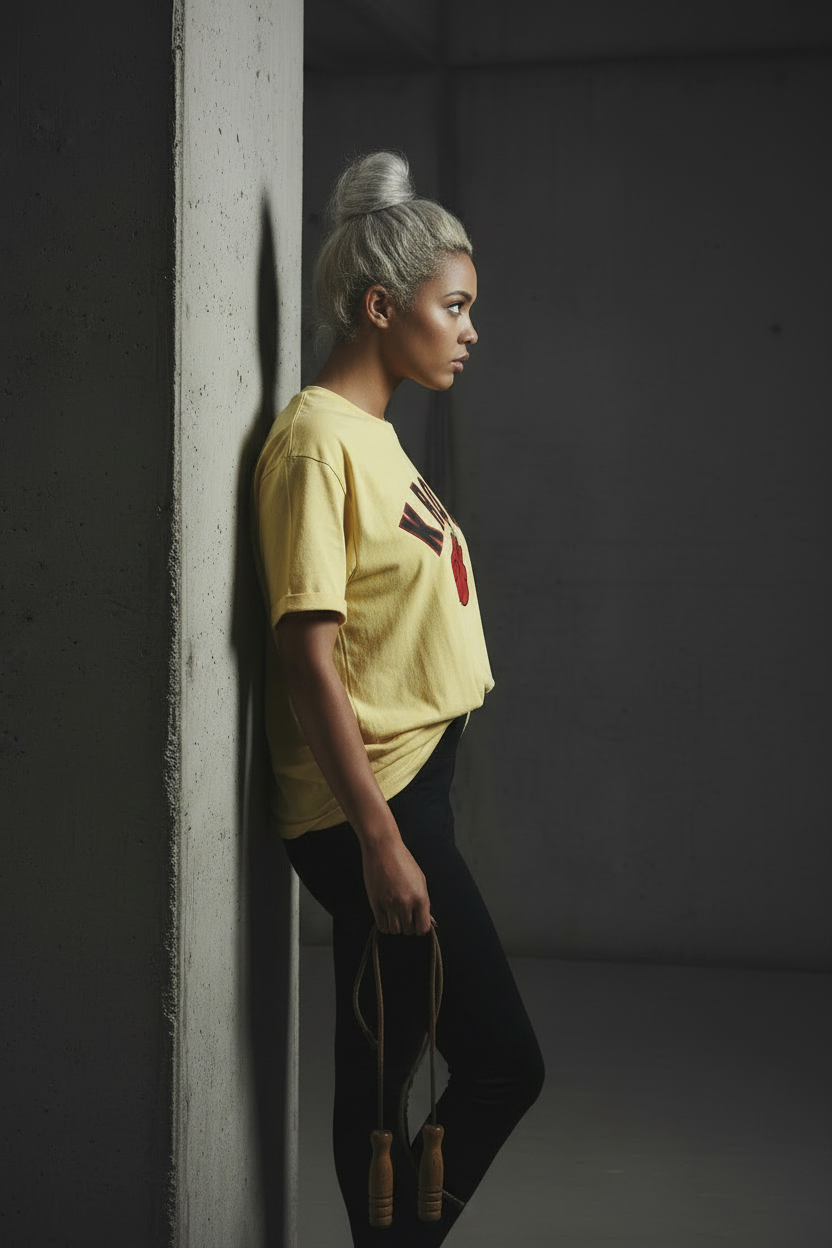 KRONKWOMEN Faded 2 Colour Gloves Loose Fit Vintage Wash T Shirt Yellow