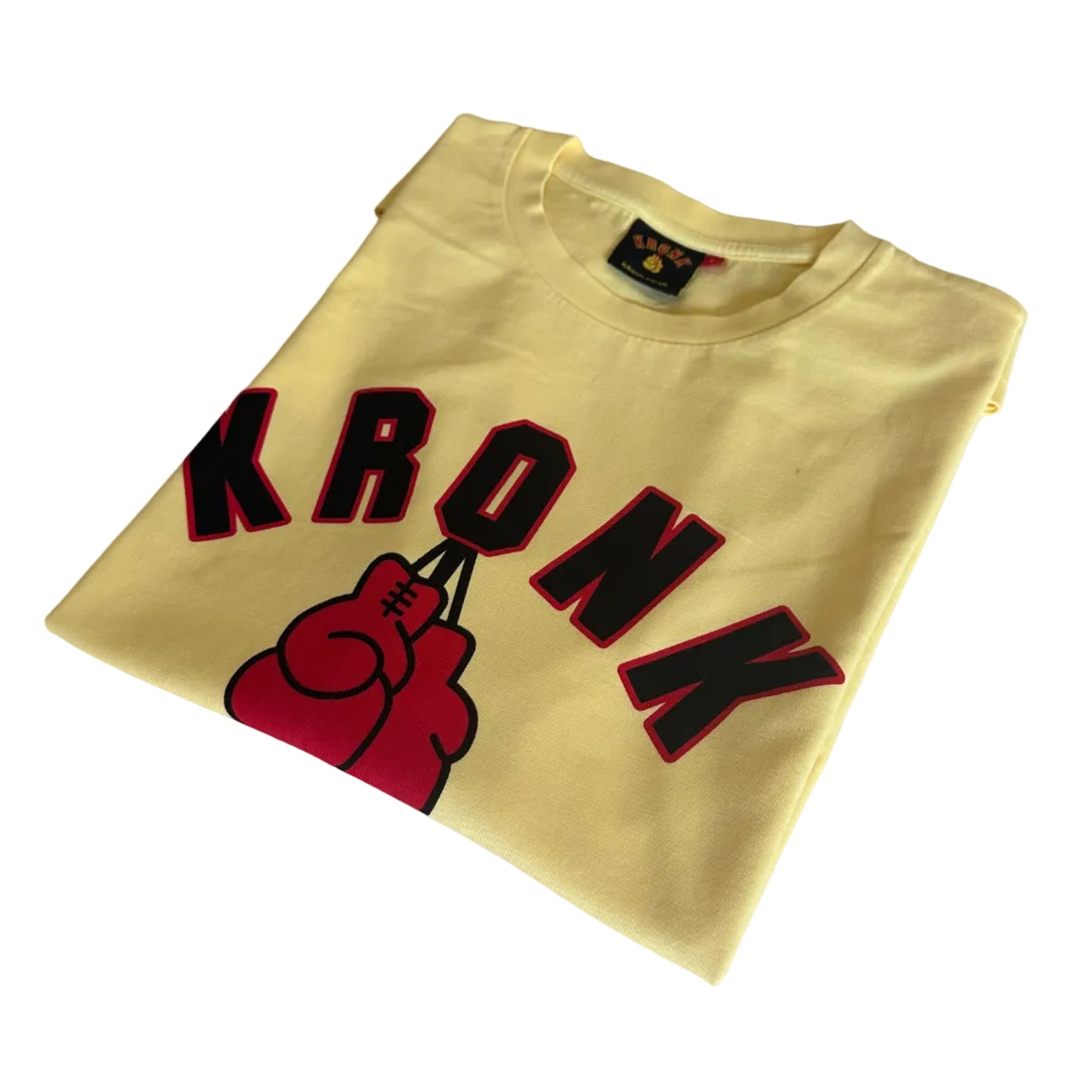 KRONKWOMEN Faded 2 Colour Gloves Loose Fit Vintage Wash T Shirt Yellow