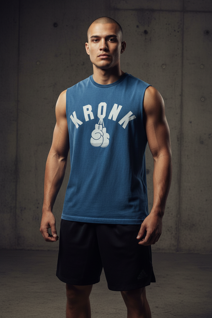 KRONK Faded G Raw Edge Sleeveless Loose Fit Authentic Wash T Shirt Navy