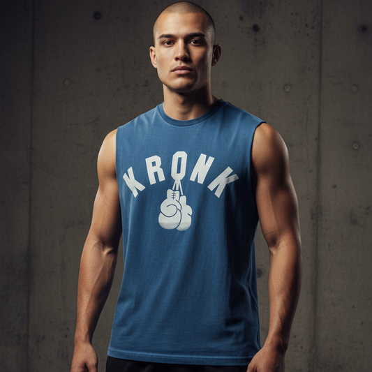 KRONK Faded G Raw Edge Sleeveless Loose Fit Authentic Wash T Shirt Navy
