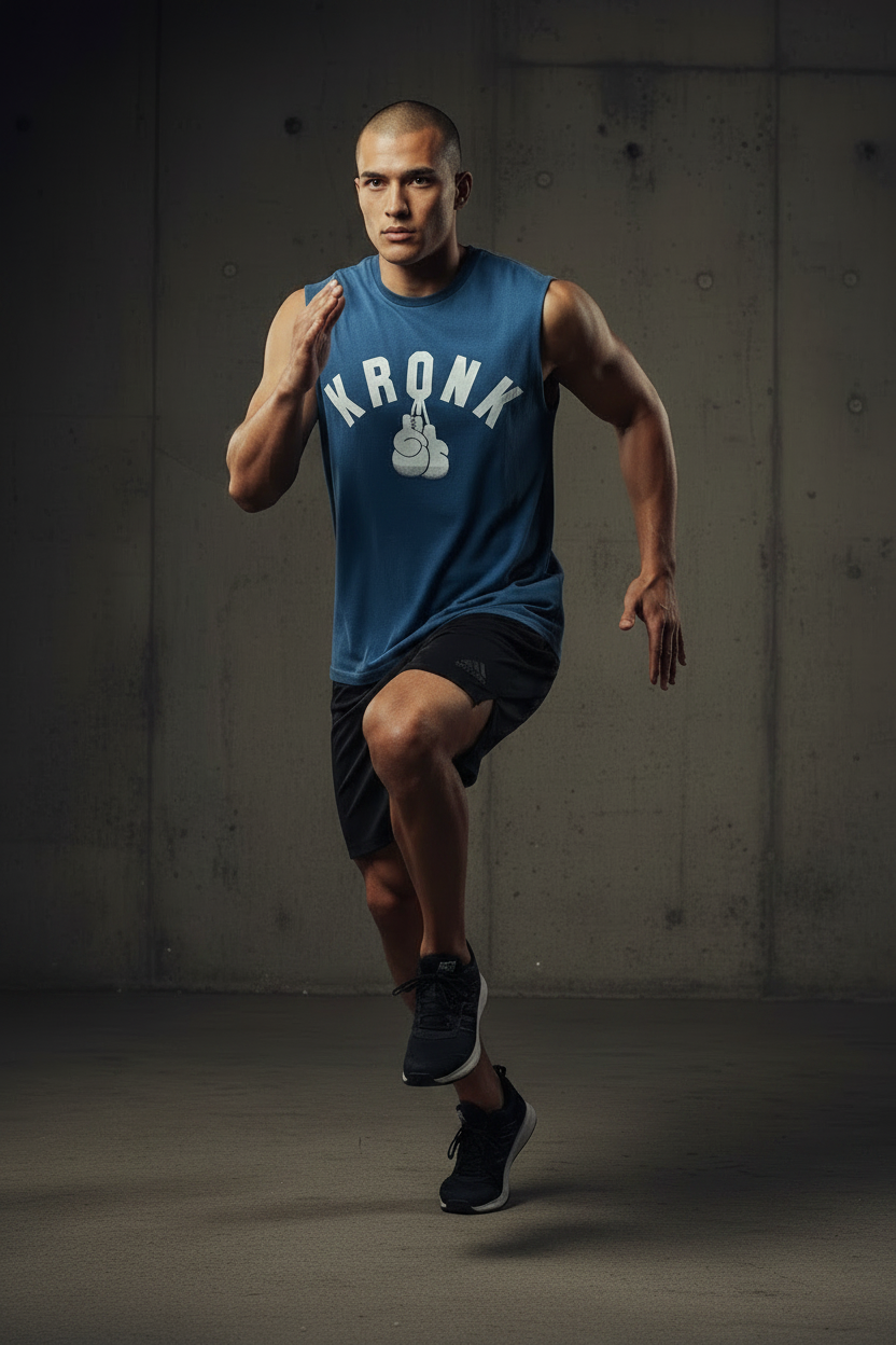 KRONK Faded G Raw Edge Sleeveless Loose Fit Authentic Wash T Shirt Navy
