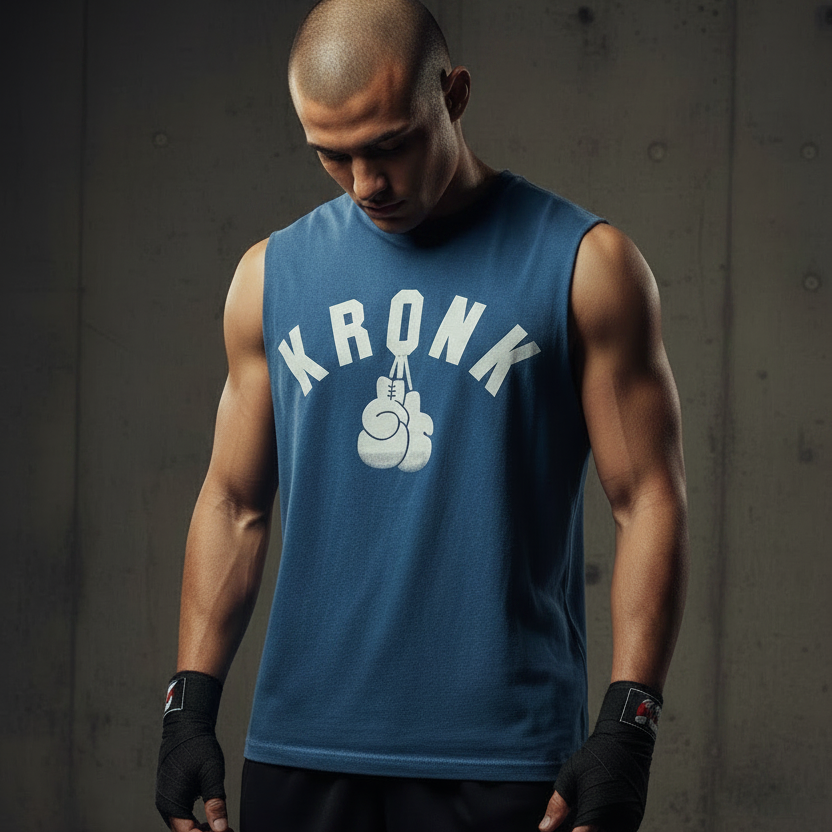 KRONK Faded G Raw Edge Sleeveless Loose Fit Authentic Wash T Shirt Navy