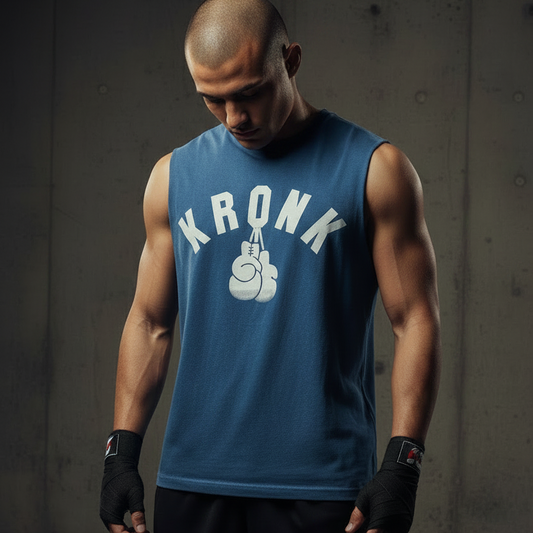 KRONK Faded G Raw Edge Sleeveless Loose Fit Authentic Wash T Shirt Navy