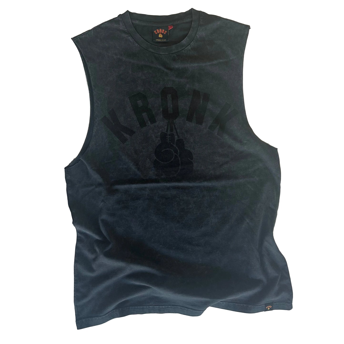 KRONK Faded G Raw Edge Sleeveless Loose Fit Authentic Wash T Shirt Charcoal