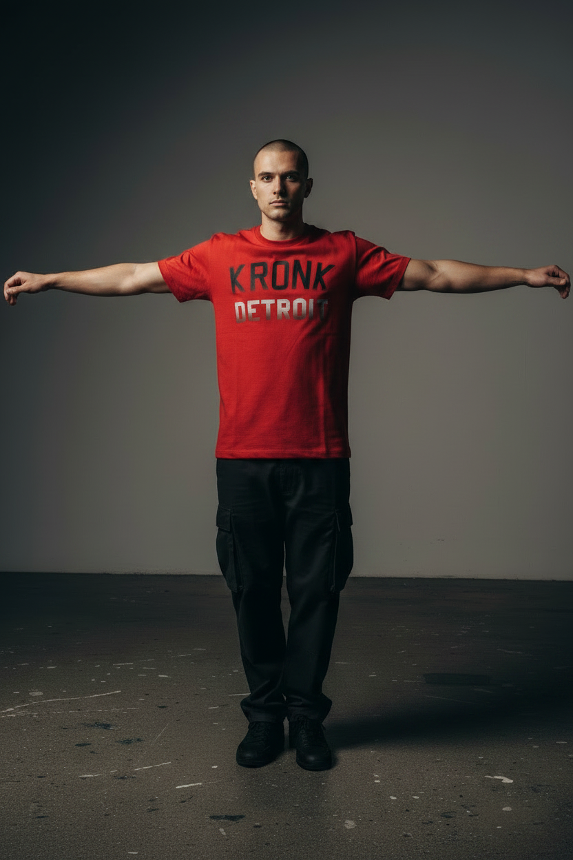 KRONK Faded Iconic Detroit Loose Fit Vintage Wash T Shirt Red