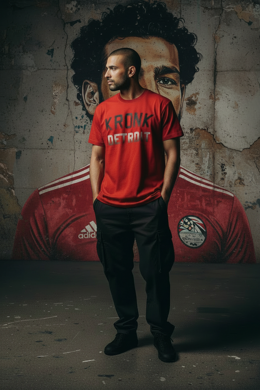 KRONK Faded Iconic Detroit Loose Fit Vintage Wash T Shirt Red
