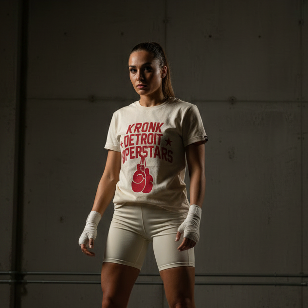 KRONKWOMEN Detroit Superstars Loose Fit Vintage Wash T Shirt Cream