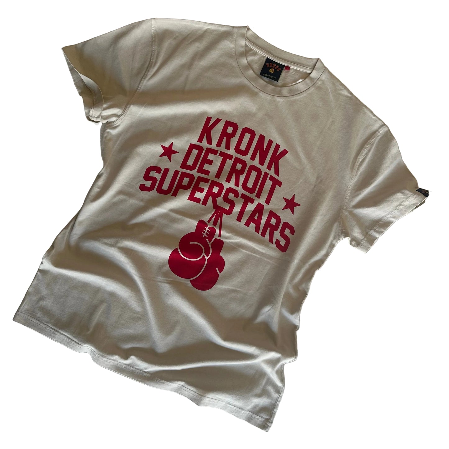 KRONK Detroit Superstars Loose Fit Vintage Wash T Shirt Cream