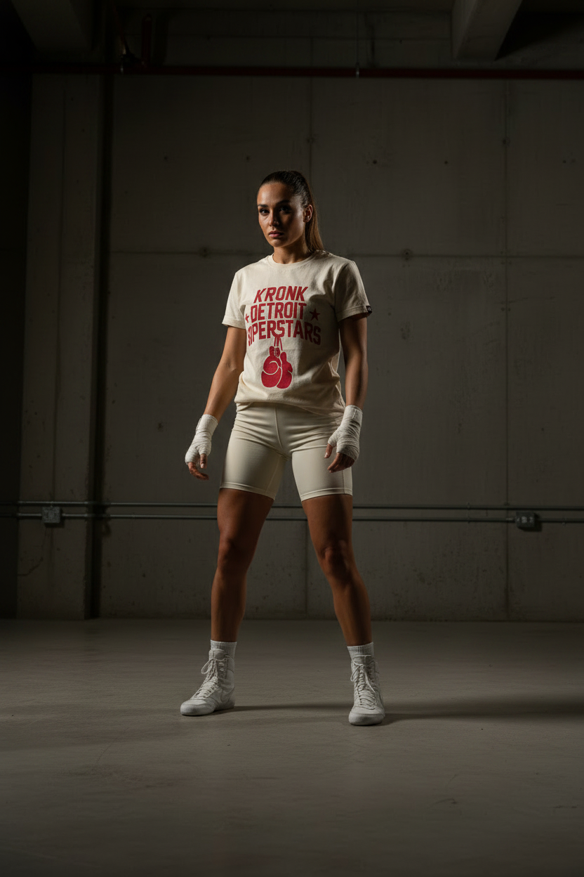 KRONKWOMEN Detroit Superstars Loose Fit Vintage Wash T Shirt Cream