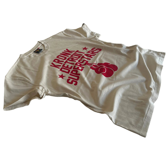 KRONK Detroit Superstars Loose Fit Vintage Wash T Shirt Cream