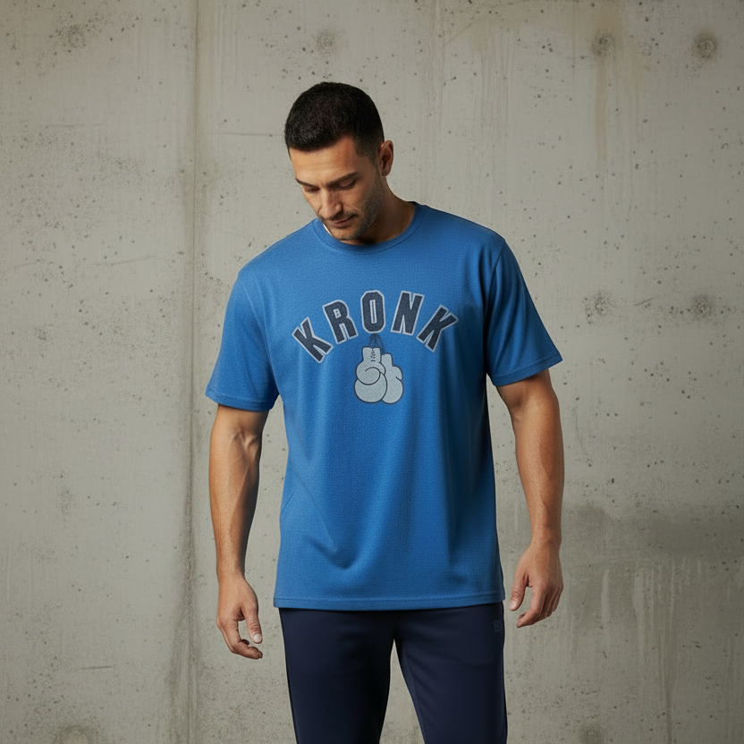 KRONK Faded 2 Colour Gloves Loose Fit Vintage Wash T Shirt Royal Blue