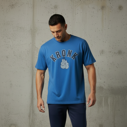 KRONK Faded 2 Colour Gloves Loose Fit Vintage Wash T Shirt Royal Blue