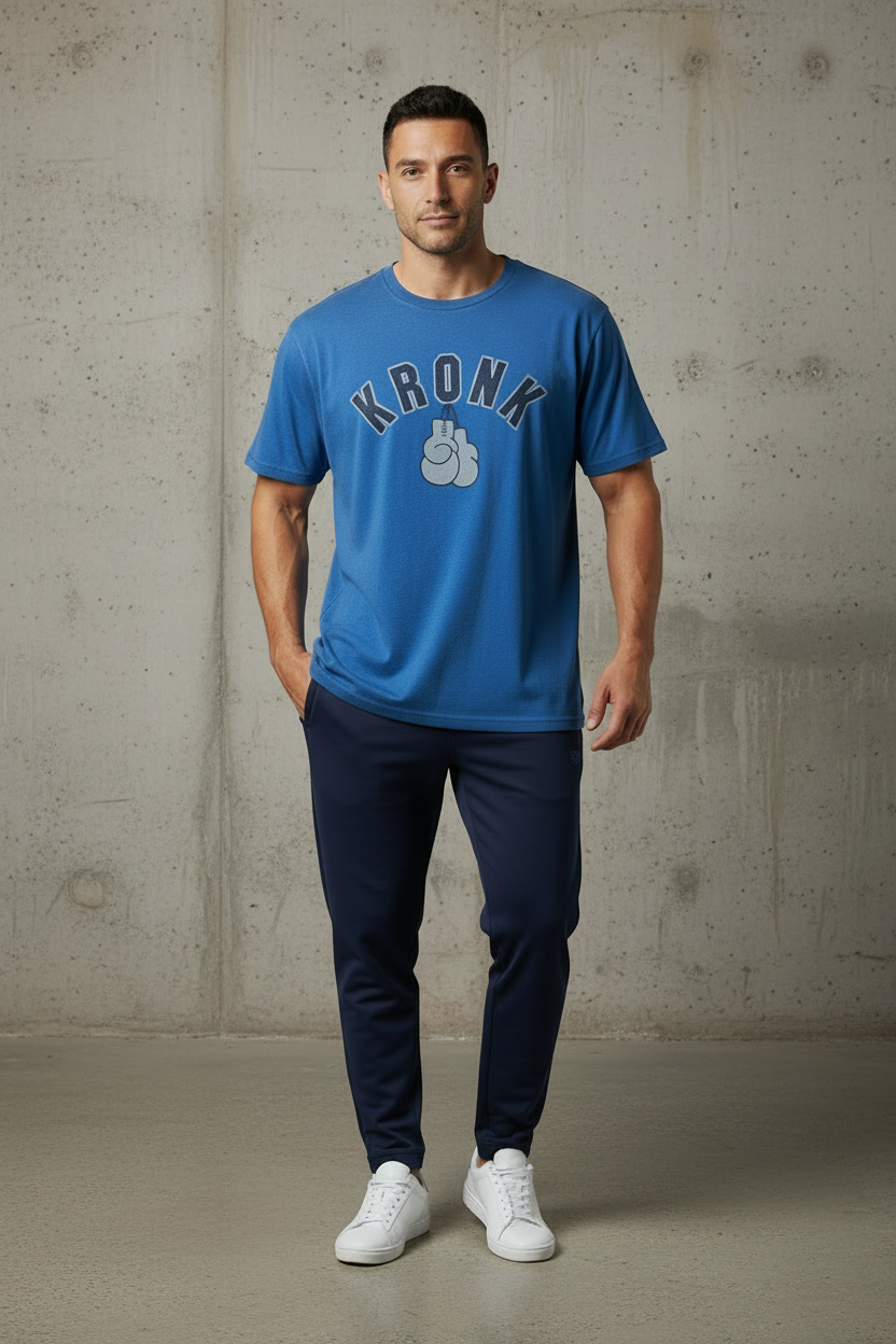 KRONK Faded 2 Colour Gloves Loose Fit Vintage Wash T Shirt Royal Blue
