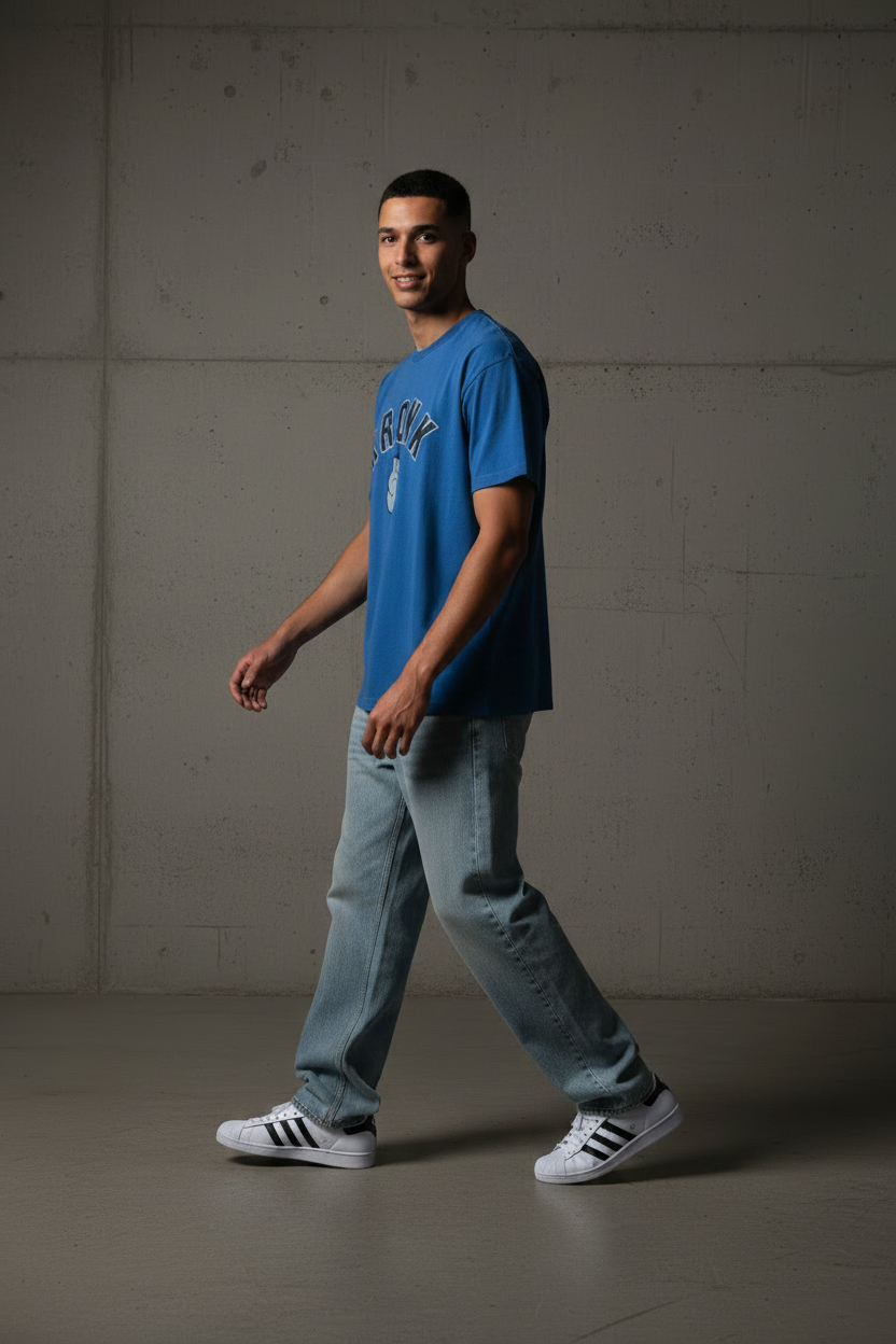 KRONK Faded 2 Colour Gloves Loose Fit Vintage Wash T Shirt Royal Blue