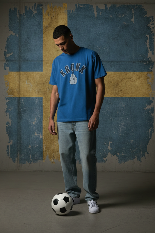 KRONK Faded 2 Colour Gloves Loose Fit Vintage Wash T Shirt Royal Blue
