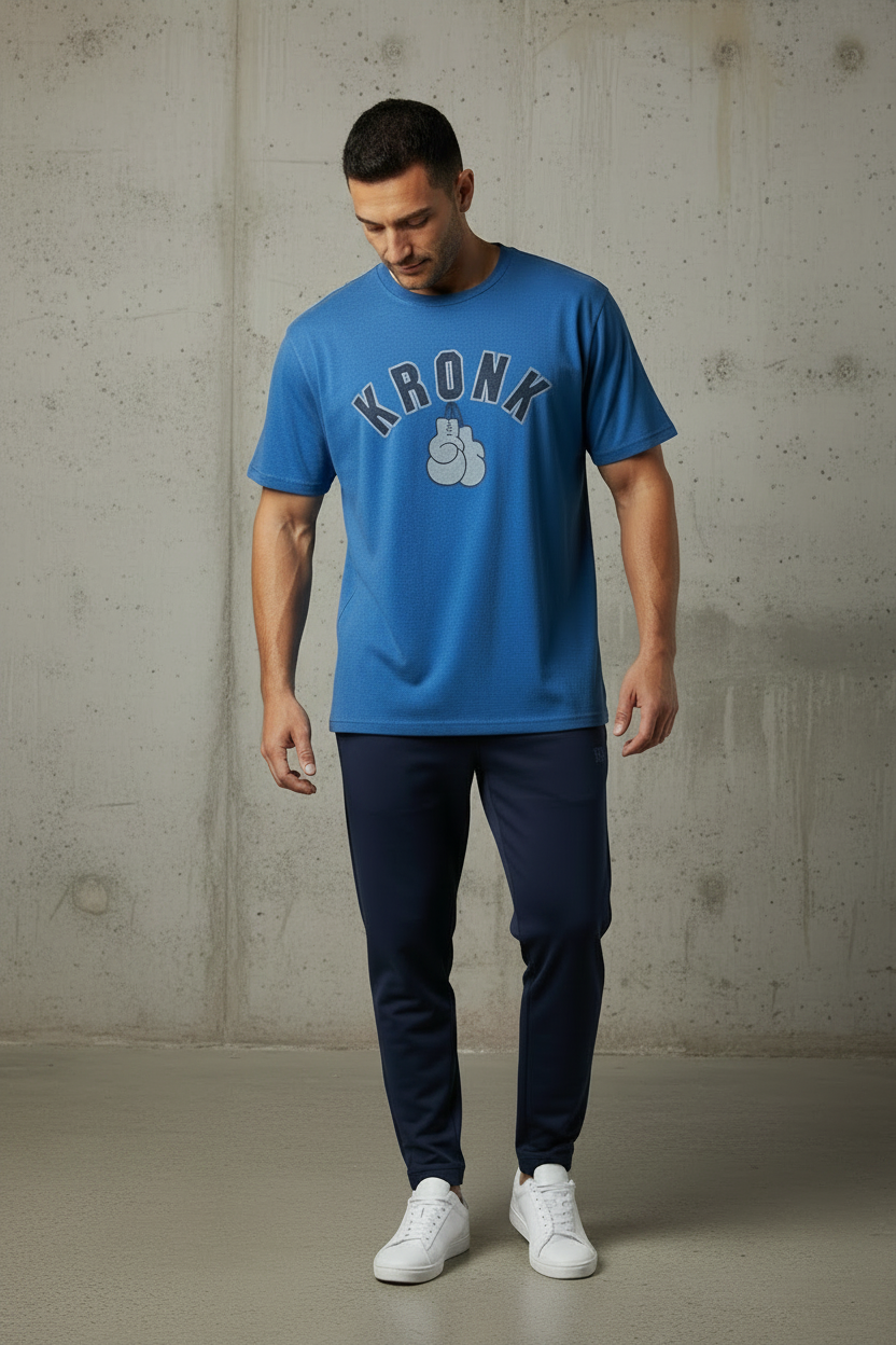 KRONK Faded 2 Colour Gloves Loose Fit Vintage Wash T Shirt Royal Blue