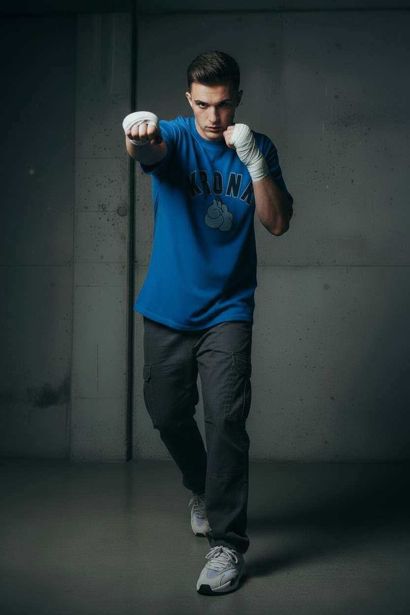 KRONK Faded 2 Colour Gloves Loose Fit Vintage Wash T Shirt Royal Blue