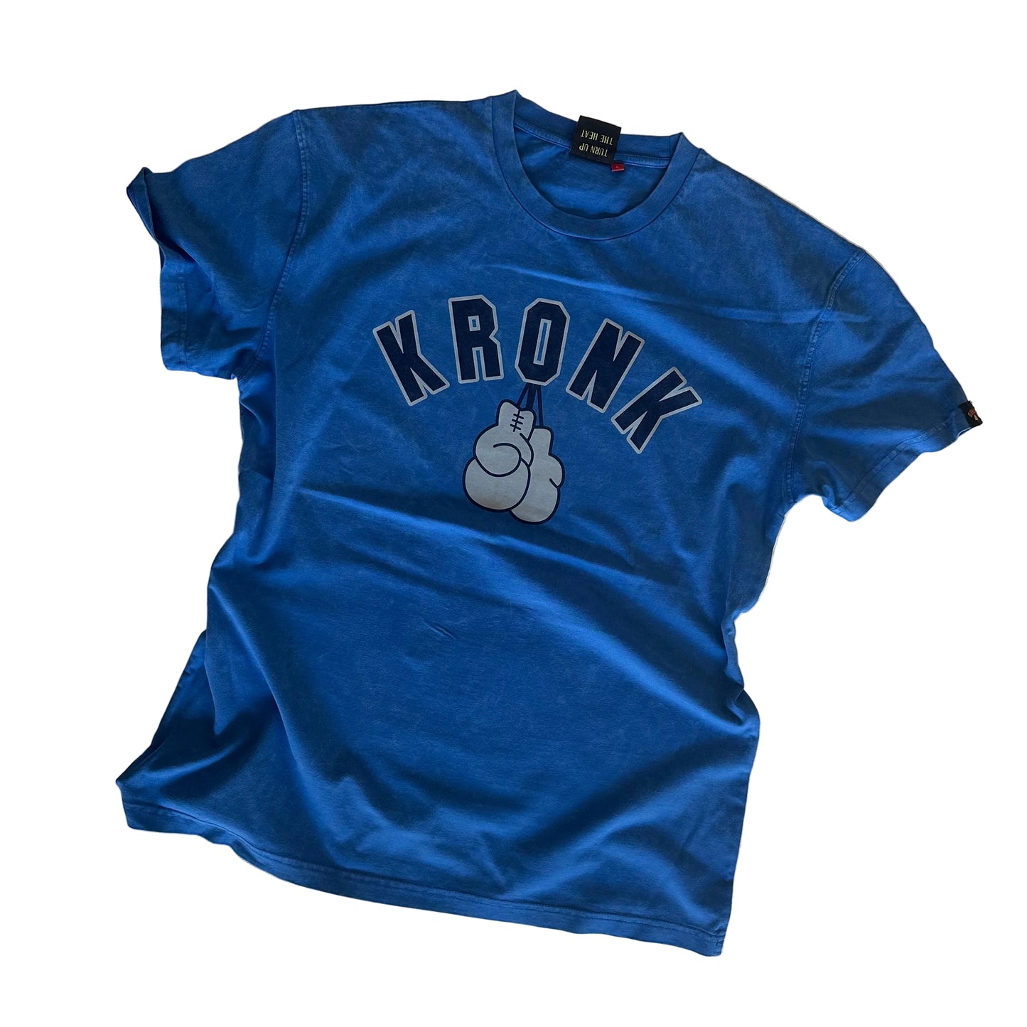 KRONKWOMEN Faded 2 Colour Gloves Loose Fit Vintage Wash T Shirt Royal Blue