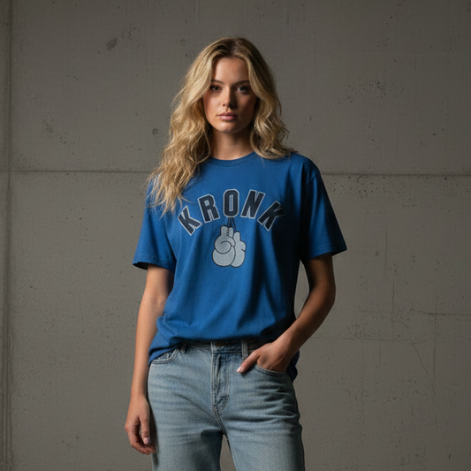 KRONKWOMEN Faded 2 Colour Gloves Loose Fit Vintage Wash T Shirt Royal Blue