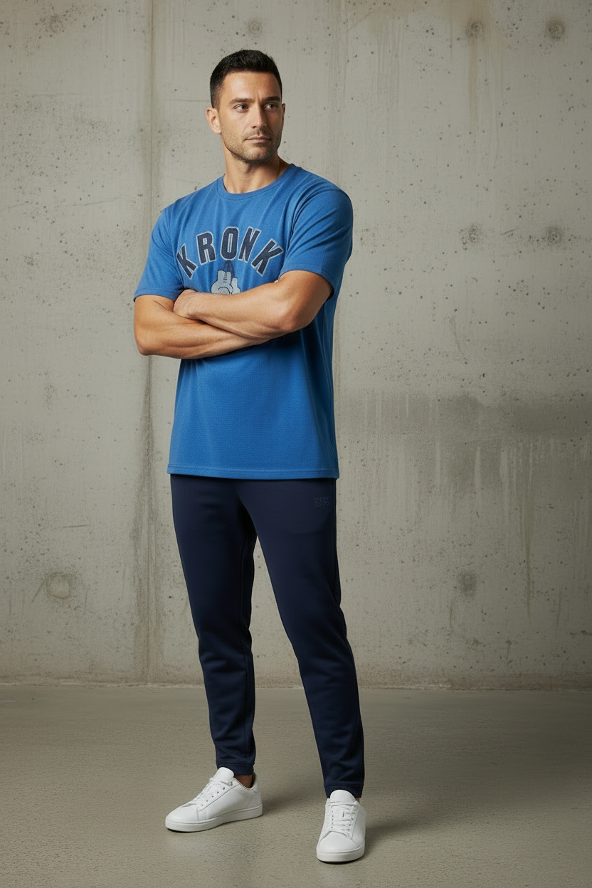 KRONK Faded 2 Colour Gloves Loose Fit Vintage Wash T Shirt Royal Blue