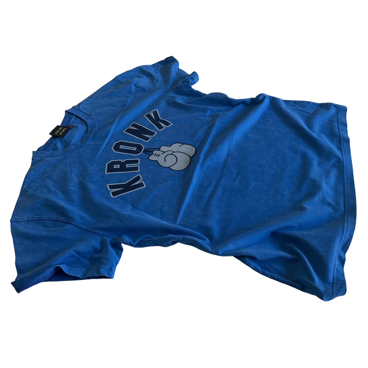 KRONKWOMEN Faded 2 Colour Gloves Loose Fit Vintage Wash T Shirt Royal Blue