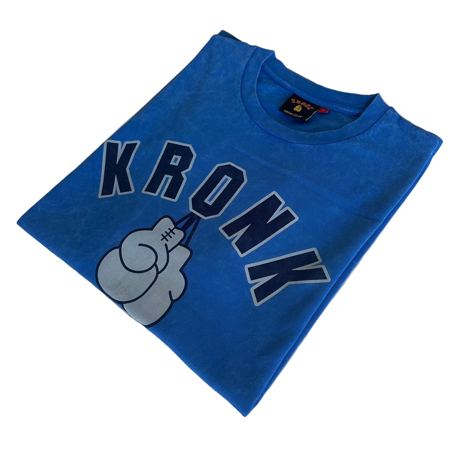 KRONKWOMEN Faded 2 Colour Gloves Loose Fit Vintage Wash T Shirt Royal Blue