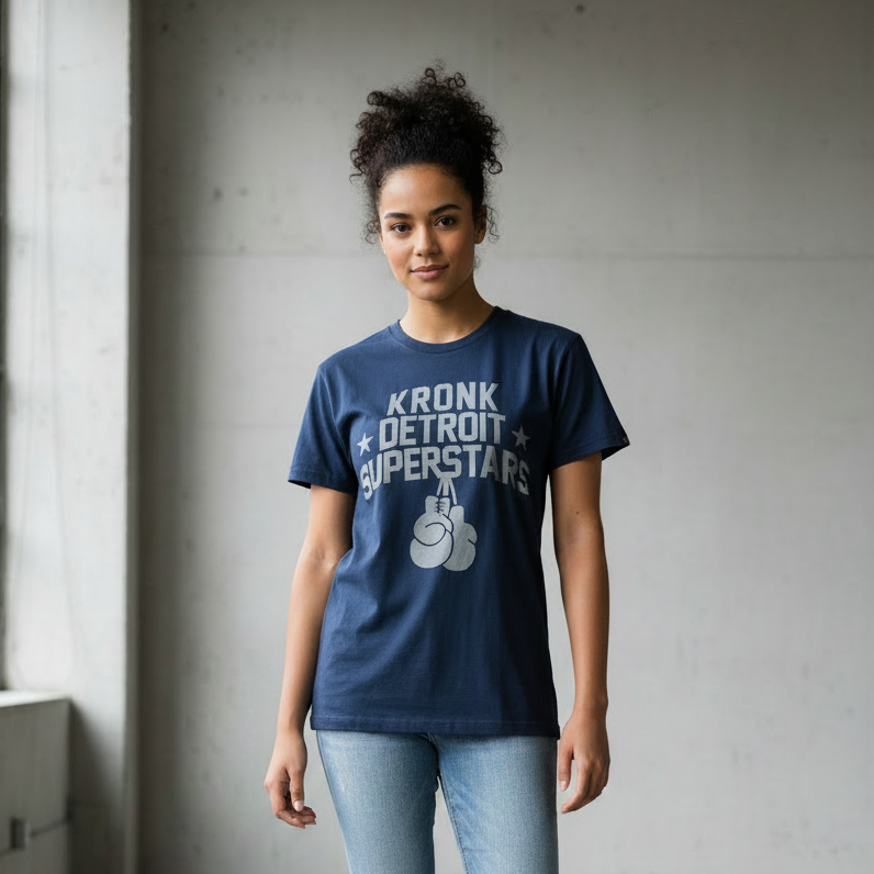 KRONKWOMEN Detroit Superstars Loose Fit Vintage Wash T Shirt Navy