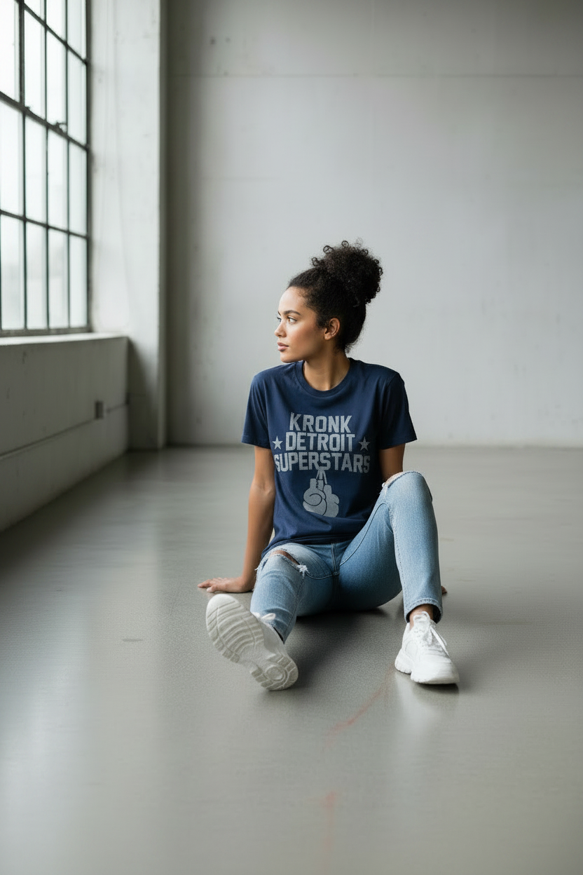 KRONKWOMEN Detroit Superstars Loose Fit Vintage Wash T Shirt Navy