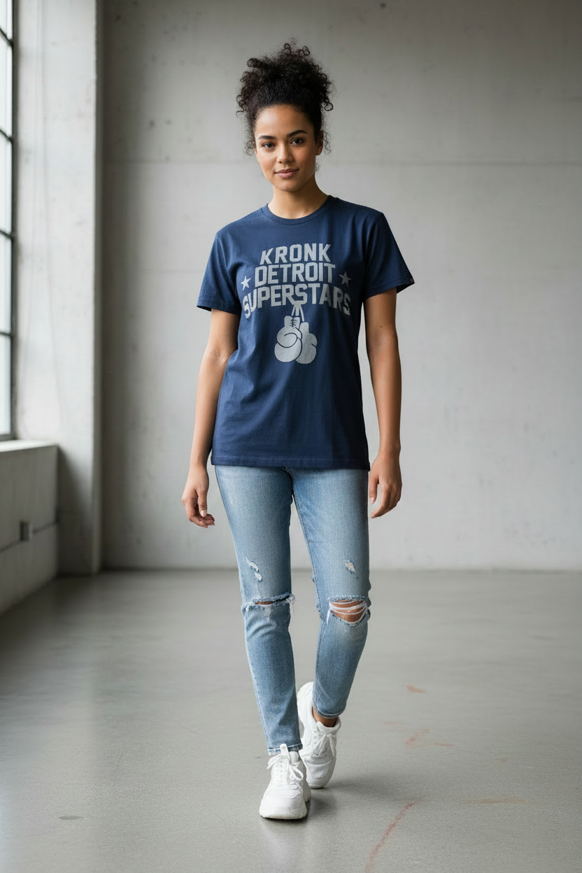 KRONKWOMEN Detroit Superstars Loose Fit Vintage Wash T Shirt Navy