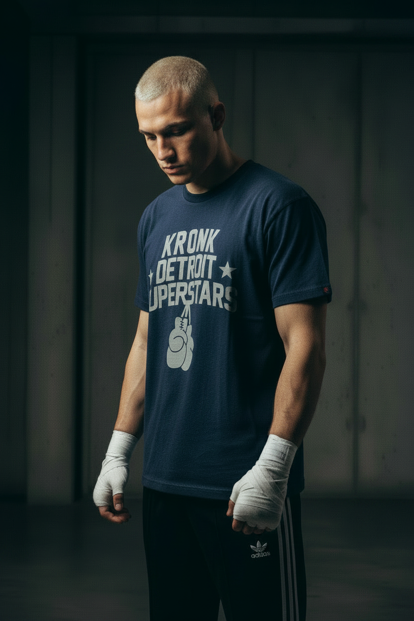 KRONK Detroit Superstars Loose Fit Vintage Wash T Shirt Navy
