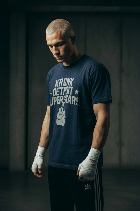 KRONK Detroit Superstars Loose Fit Vintage Wash T Shirt Navy