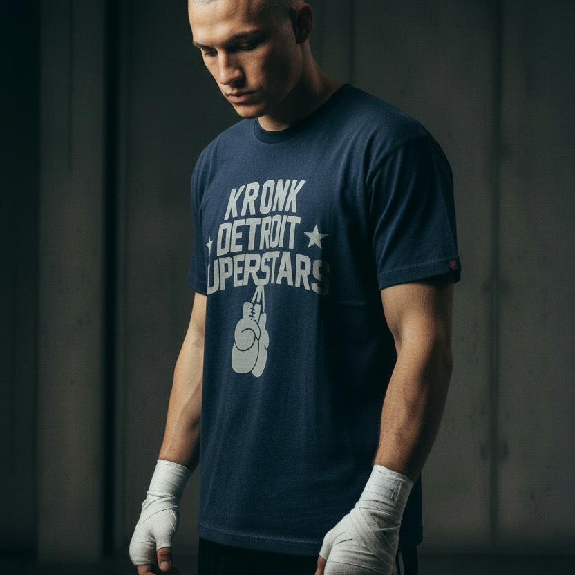 KRONK Detroit Superstars Loose Fit Vintage Wash T Shirt Navy