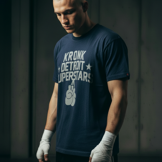 KRONK Detroit Superstars Loose Fit Vintage Wash T Shirt Navy