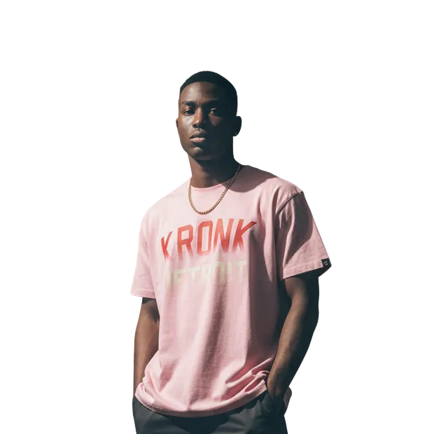 KRONK Faded Iconic Detroit Loose Fit Vintage Wash T Shirt Pink