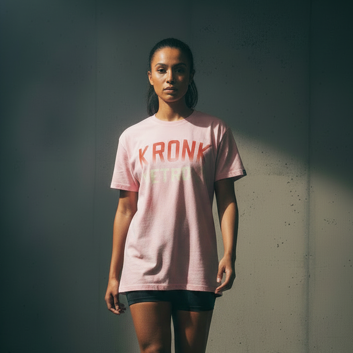 KRONKWOMEN Faded Iconic Detroit Loose Fit Vintage Wash T Shirt Pink