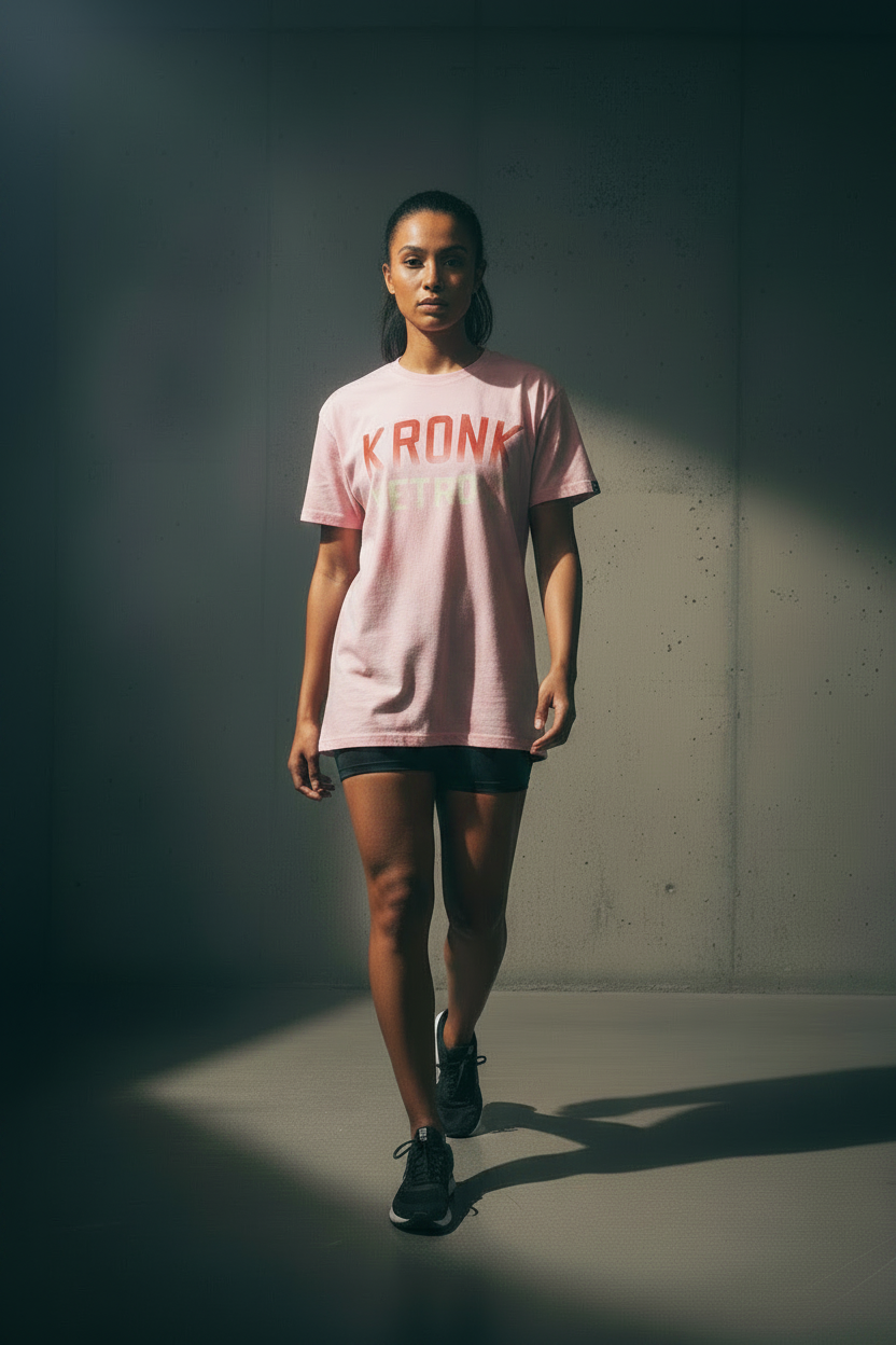 KRONKWOMEN Faded Iconic Detroit Loose Fit Vintage Wash T Shirt Pink