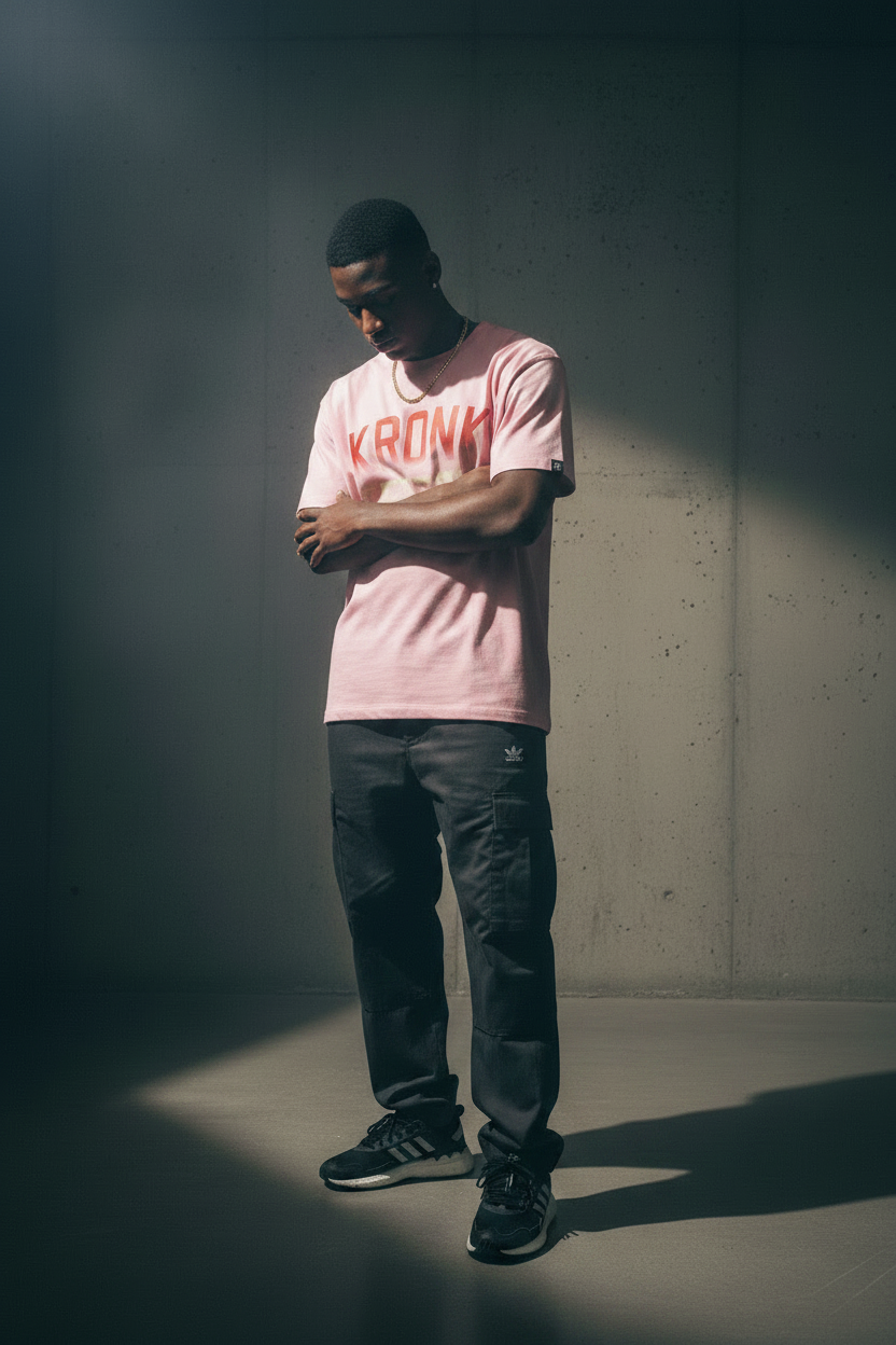 KRONK Faded Iconic Detroit Loose Fit Vintage Wash T Shirt Pink