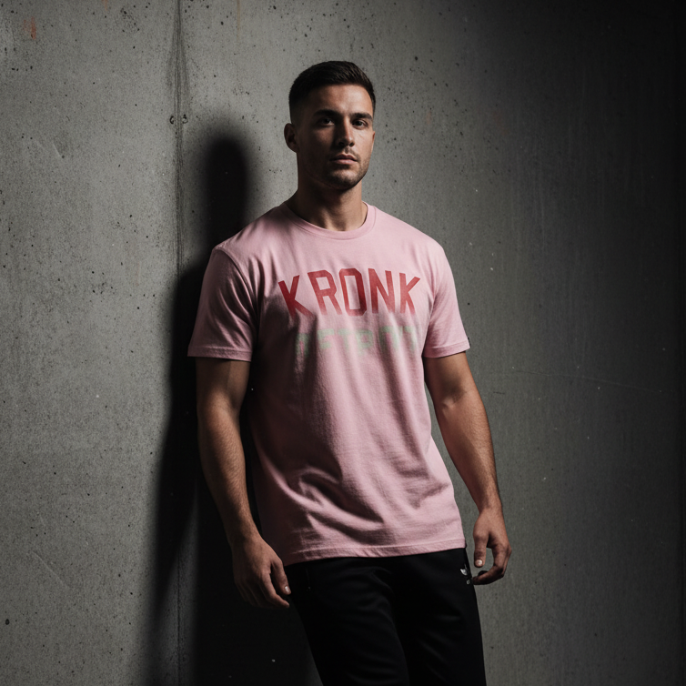 KRONK Faded Iconic Detroit Loose Fit Vintage Wash T Shirt Pink