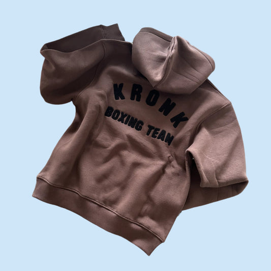 KRONK Boxing Team Towelling Applique Hoodie Loose Fit Cobblestone