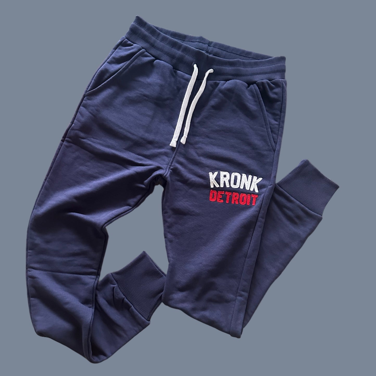 KRONK Iconic Detroit Chain Stitch Joggers Athletic Fit Navy