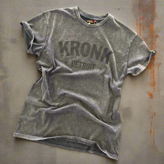 KRONK Detroit Stars Loose Fit Vintage T Shirt Charcoal with Black print