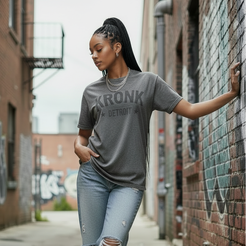 KRONKWOMEN Detroit Stars Loose Fit Vintage T Shirt Charcoal with Black print