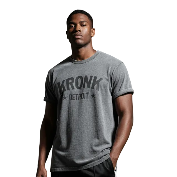 KRONK Detroit Stars Loose Fit Vintage T Shirt Charcoal with Black print