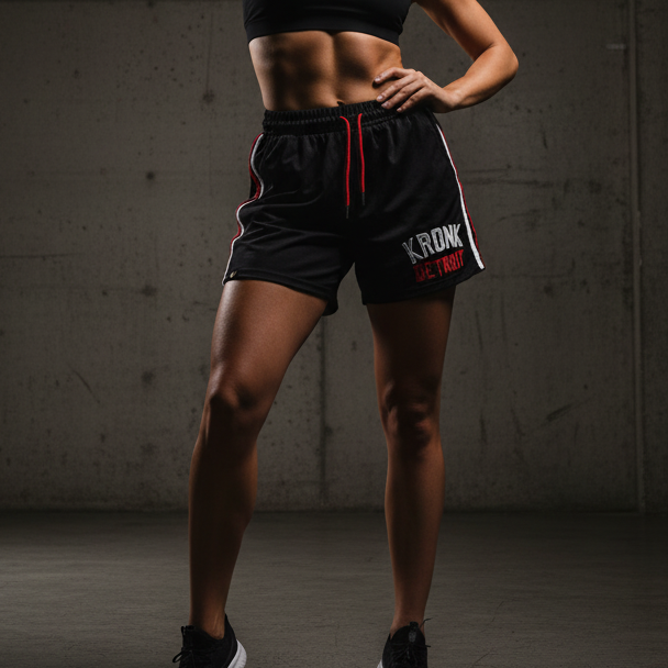 KRONKWOMEN Iconic Detroit Applique Lined Shorts Black & White/Red