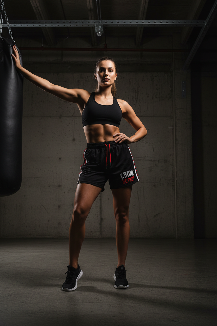 KRONKWOMEN Iconic Detroit Applique Lined Shorts Black & White/Red