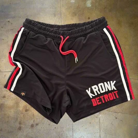KRONK Iconic Detroit Applique Lined Shorts Black & White/Red