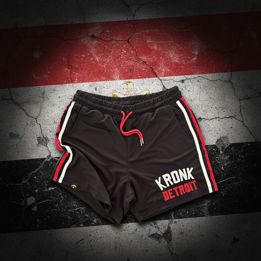 KRONK Iconic Detroit Applique Lined Shorts Black & White/Red