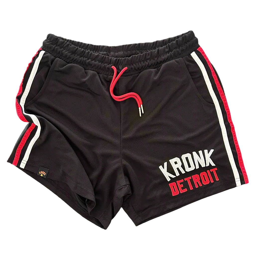 KRONK Iconic Detroit Applique Lined Shorts Black & White/Red